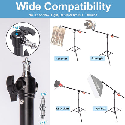 Photo Studio Heavy Duty Boom Light Stand with Boom Arm, Spring Cushioned Boom Arm Tripod Stand Wheeled with Counterweight and 120cm Carry Bag for Photography Video Reflector Softbox Flash Strobe