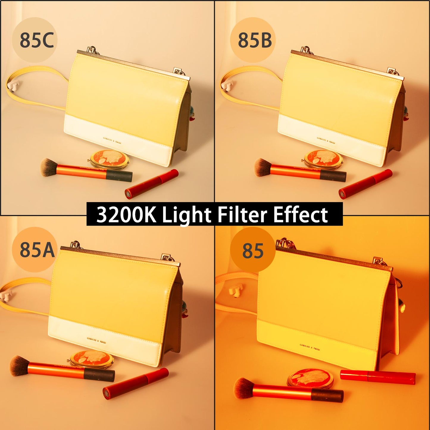 BOLLUMA 4 x 40x50cm Orange Temperature Filter Gels: 1x FULL CTO, 1x 1/2 CTO, 1x 1/4 CTO, 1x 1/8 CTO