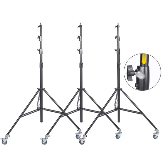 13ft 4M Heavy Duty Light Stand with Pulleys and Carry Bag, Air Cushioned Tripod Stand, Photography Wheeled Stand for Photo Studio Monolight, Softbox and Other Photographic Equipment, 3 Sets