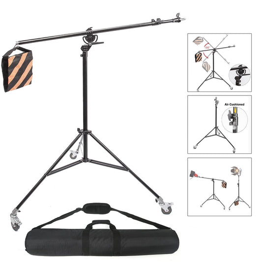 Studio 2-in-1 Professional Light Stand Boom Arm Kit, Adjustable 390cm Overhead Tripod Stand Wheeled with 190cm Boom Arm, 120cm Oxford Carry Bag for Softbox Flash Lighting Photo Photography Video