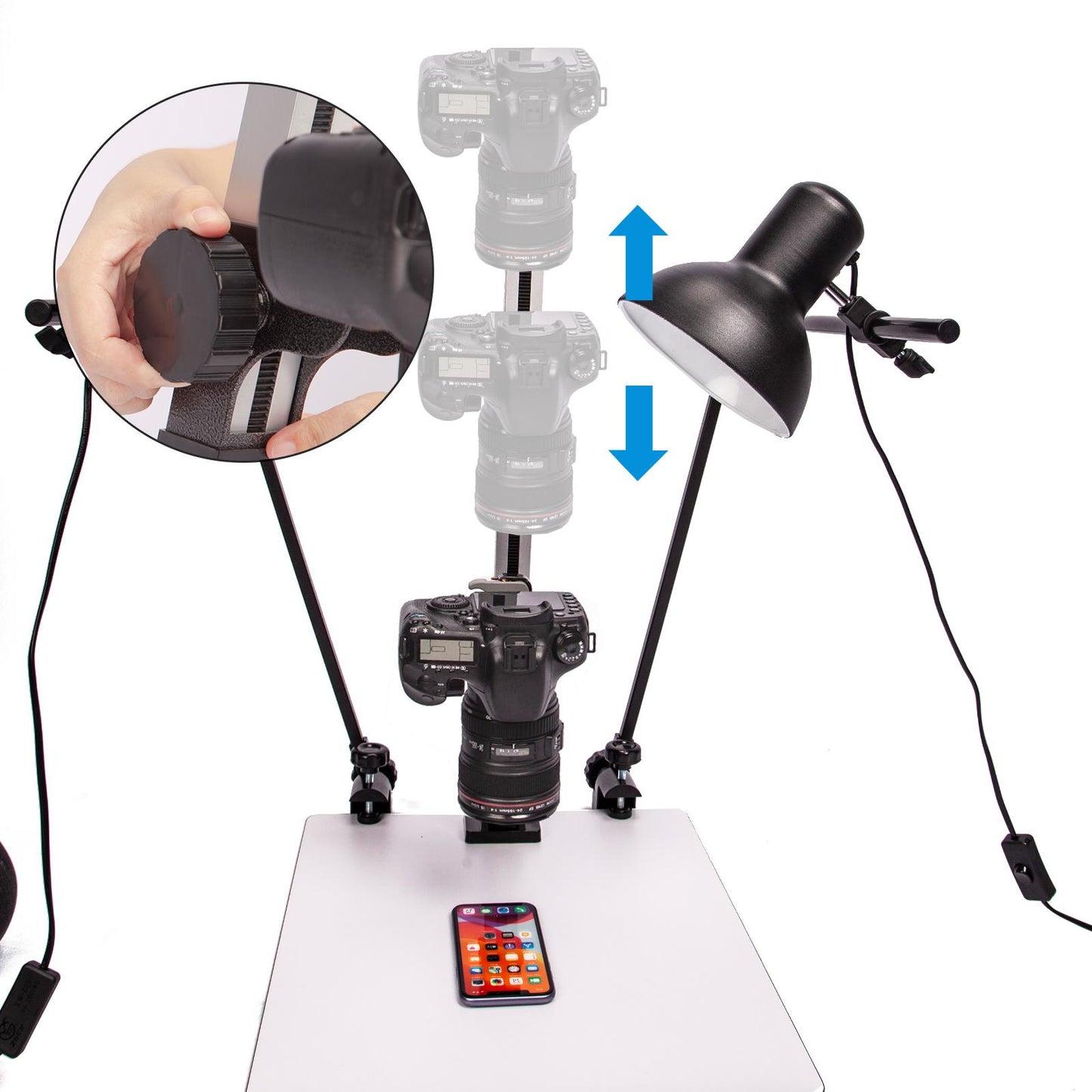 BOLLUMA Copy Stand with Adjustable Arms, Base, 28'' Column, Quick Release Mount and 45w 5500k Bulbs, Mini Light Stand for Photo Video Macro Shoot