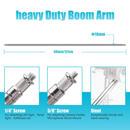 BOLLUMA Extension Grip Arm Boom Arm with 2 Pieces Grip Heads - 50 inches/127 Centimeters Steel Construction for Light Stand,Reflector and Other Equipment for Studio Video Photography