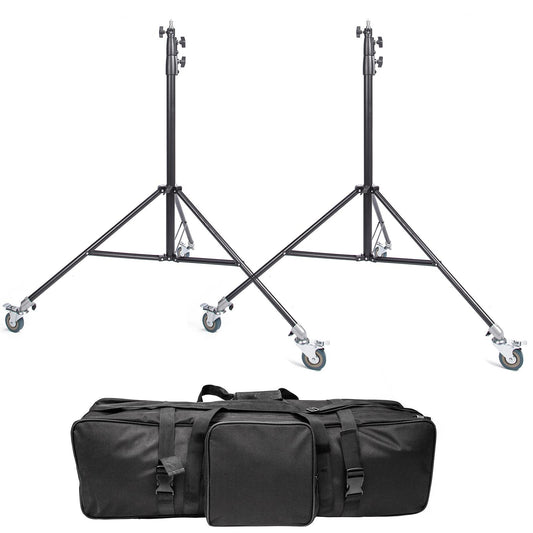 Professional Studio Light Stand Kit, Adjustable Spring Cushioned Lighting Support System with Carry Bag 260cm Tripod Stand Wheels, for Video Portrait and Product Photography, 2 Sets