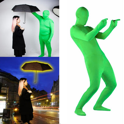 Chromakey Greenscreen Full Bodysuit + Mask + 2pcs Gloves