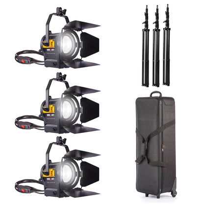 3x 50W LED Fresnel Spotlight with Stands and Fly Case