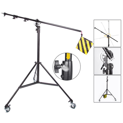 Photo Studio 500CM 2-in-1 Heavy Duty Boom Arm Light Stand Reclined Boom Stand Wheels with Sandbag Aluminium Alloy Tripod for Photography Video Reflector Softbox Flash Strobe Led Panel Light Spotlight