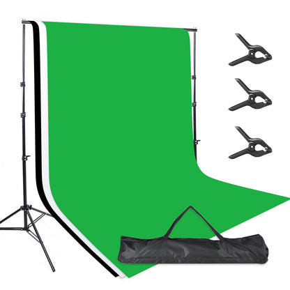 3x2.5m Heavy Duty Backdrop Backgroud Support with 1.8x2.7m White Black Green Muslin Backdrop and Clips