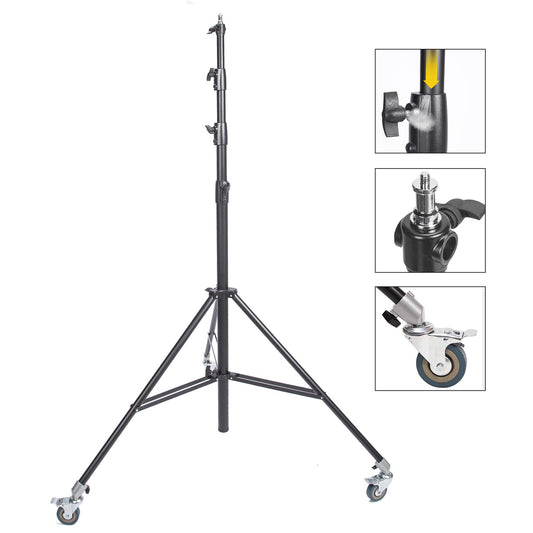 13ft 4M Heavy Duty Light Stand with Pulleys, Adjustable Metal Tripod Stand Air Cushioned, Photography Wheeled Stand for Photo Studio Monolight, Softbox, Reflector and Other Photographic Equipment