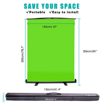 PYXEL STUDIO Green Screen, 1.5x2m Collapsible Chromakey Panel for Photo Studio Video, Wrinkle-Resistant Pull Up Green Screen, Removal with Auto-Locking Cushion Frame, Aluminum Case, Ultra-Quick Setup