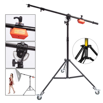 Heavy Duty Boom Arm Stand with 8.8lbs Counterweight and Wheels, Spring Cushioned Tripod Stand with Holding Arm, for Photography Video Reflector Softbox Flash Strobe