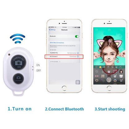 WHITE Wireless Remote Shutter with Cell Phone Tripod Mount Adapter, Remote Shutter Control Camera Activation used with Monopod Selfie Stick Compatible with iPhone, Samsung, IOS, Android Phone