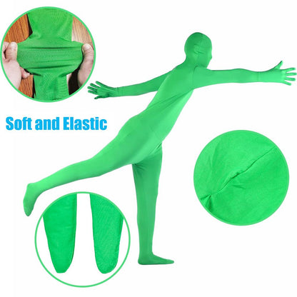 Chromakey Greenscreen Full Bodysuit + Mask + 2pcs Gloves