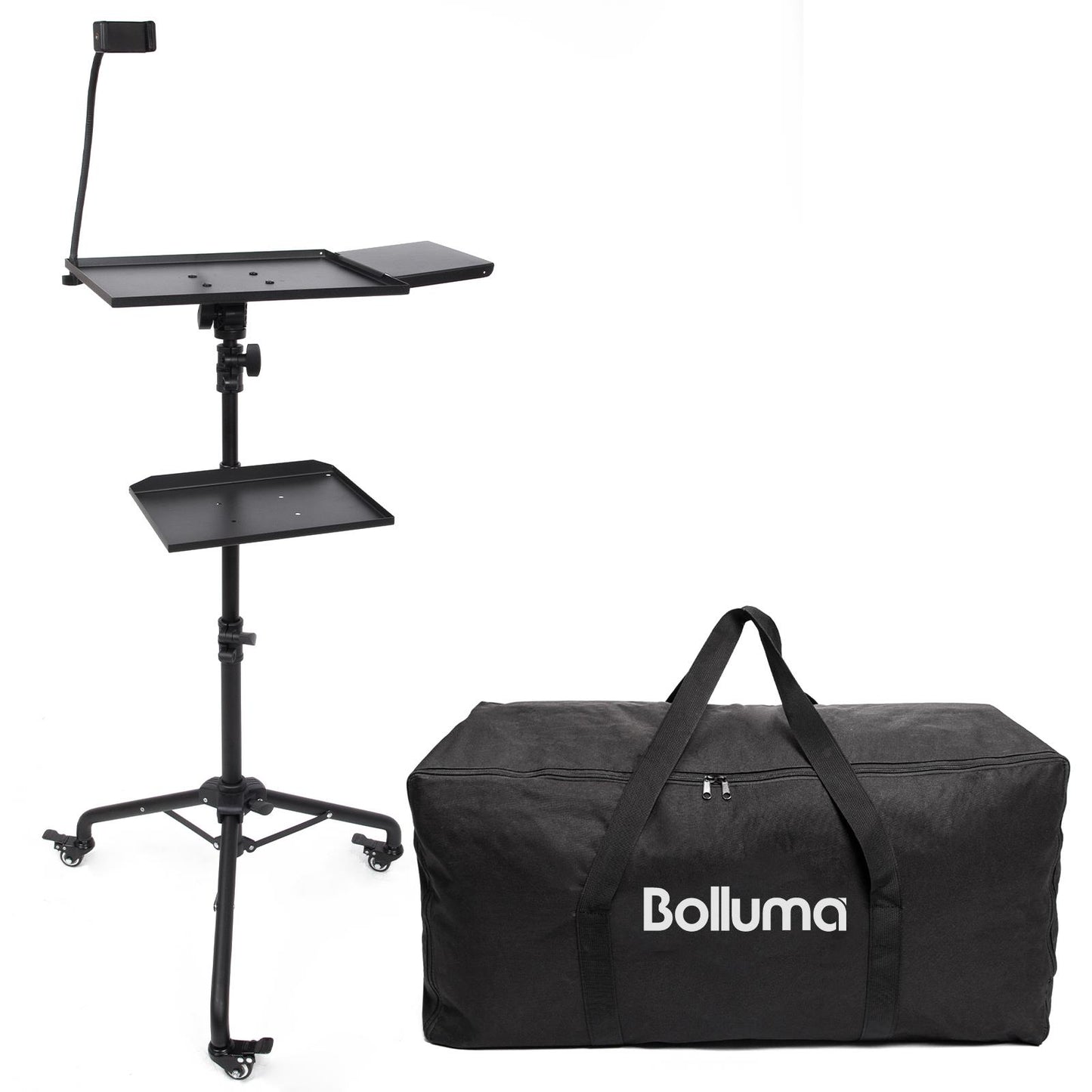 BOLLUMA Projector Tripod Stand, Laptop Floor Stand with castors and Carry Bag, Adjustable Height 31.9" - 51.2" with phone holder, for Laptop, Projector, DJ Device, Home, Stage, Studio and Movie