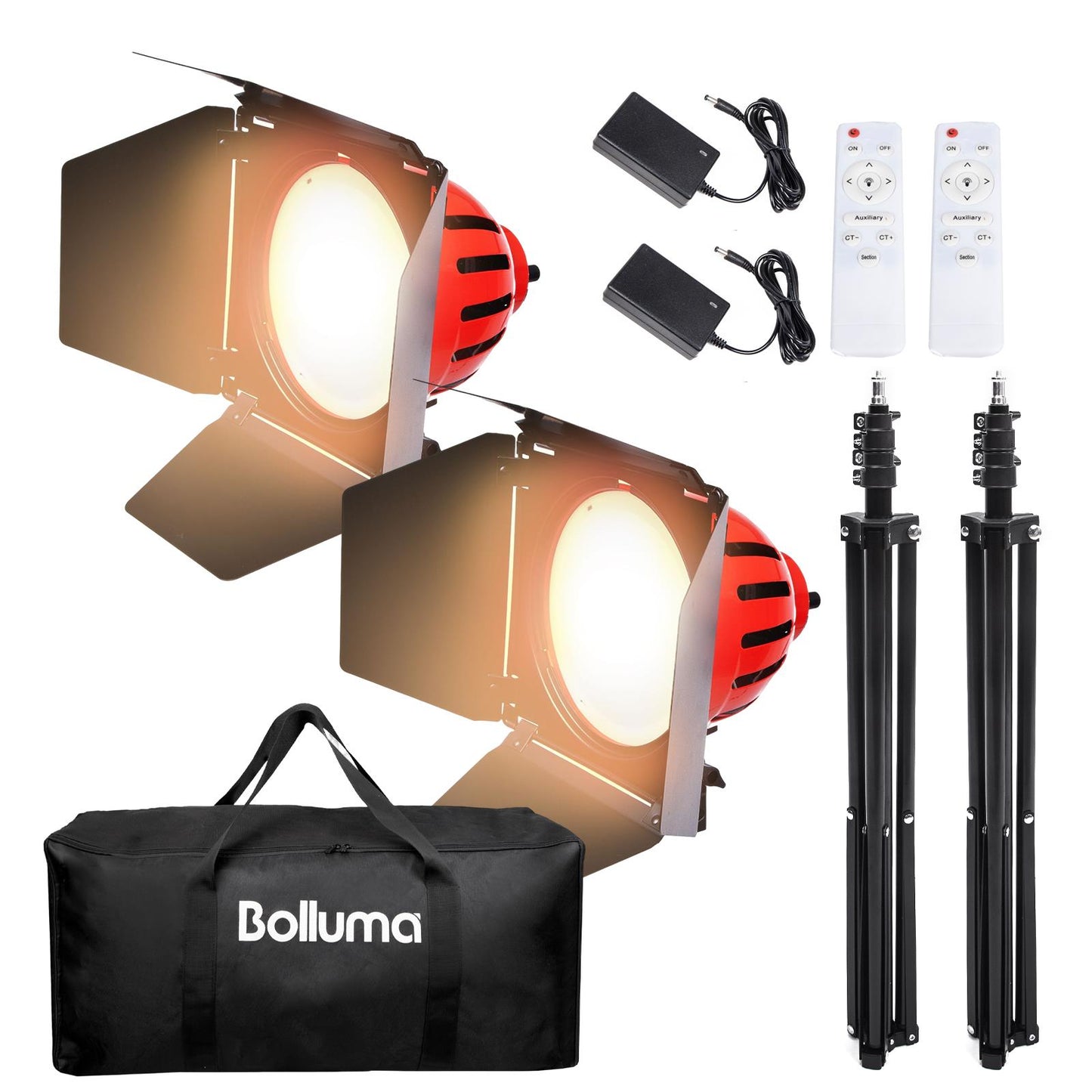 Video Studio Continuous Red Head Light with Light Stand and Carry Bag, 50W 3000K-6500K Bi-color Video Light for Film Advert New Coverage Background Lighting Product Photography, 2 Sets with Dimmer