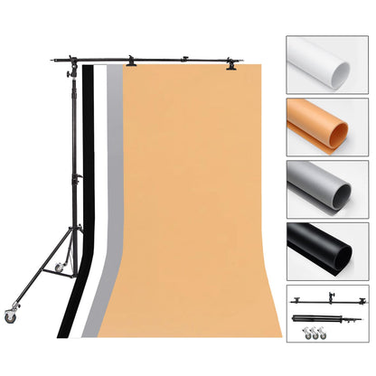 Black + White + Peach + Grey PVC Backdrops, 1.2m x 2m, with Mounting Frame and Wheels