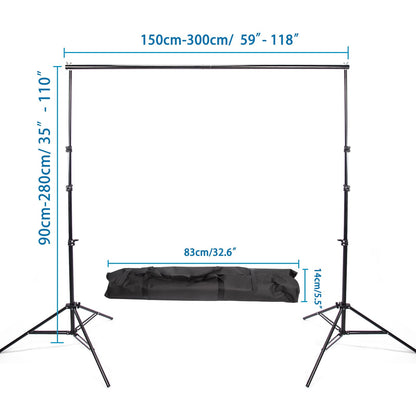 3x2.5m Heavy Duty Backdrop Backgroud Support with 1.8x2.7m White Black Green Muslin Backdrop and Clips