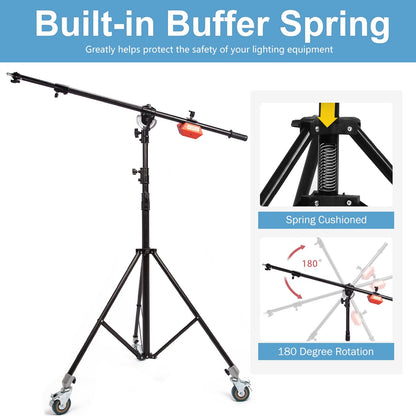 Heavy Duty Boom Arm Stand with 8.8lbs Counterweight and Wheels, Spring Cushioned Tripod Stand with Holding Arm, for Photography Video Reflector Softbox Flash Strobe