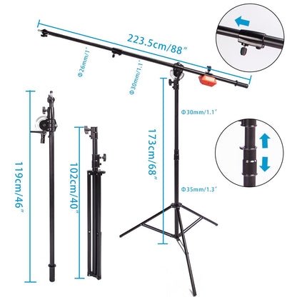 Heavy Duty Boom Arm Stand with 8.8lbs Counterweight and Wheels, Spring Cushioned Tripod Stand with Holding Arm, for Photography Video Reflector Softbox Flash Strobe