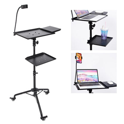 BOLLUMA Projector Tripod Stand, Laptop Floor Stand with 3 swivel castors and Trays, Adjustable Height 31.9" - 51.2" with phone holder, for Laptop, Projector, DJ Device, Home, Stage, Studio and Movie