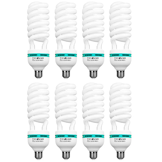 8 x 135W Equivalent Spiral Fluorescent 5500K Daylight Photography Bulbs