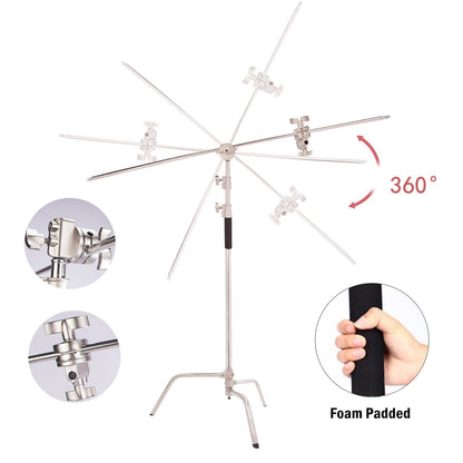 300cm Heavy Duty Stainless Steel C-Stand with 4-in-1 Panel Reflector, 60x75cm Light Reflector Spring Cushioned Light Stand for Photography Studio Portrait Photo Video Shooting Falsh Strobe