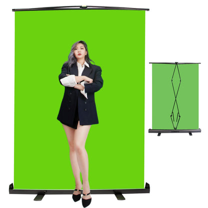 PYXEL STUDIO Green Screen, 1.5x2m Collapsible Chromakey Panel for Photo Studio Video, Wrinkle-Resistant Pull Up Green Screen, Removal with Auto-Locking Cushion Frame, Aluminum Case, Ultra-Quick Setup