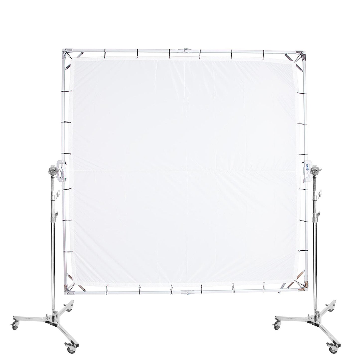 Translucent Butterfly Diffusor 2.4x2.4m 8'x8' Frame with 2x 307cm Wheeled C Stand Collapsible Diffuser Fabric White Silk Cloth Sunbounce Sun Scrim for Large Size Product Photography Film Shooting