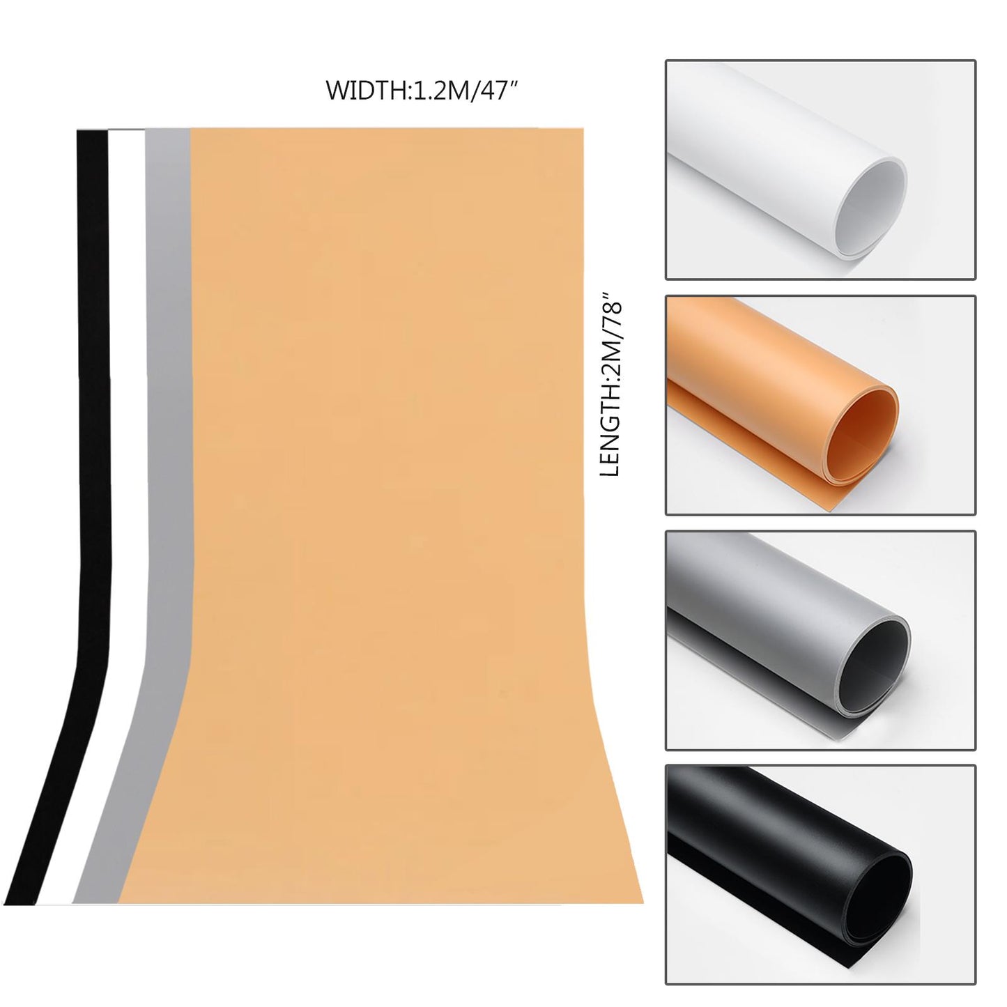 Black + White + Peach + Grey PVC Backdrops, 1.2m x 2m