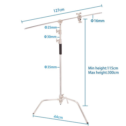 300cm Heavy Duty Stainless Steel C-Stand with 4-in-1 Panel Reflector, 60x75cm Light Reflector Spring Cushioned Light Stand for Photography Studio Portrait Photo Video Shooting Falsh Strobe