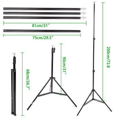 2x Photo Studio 300W Fresnel Film Spotlight Kit with Background Support System and Carry Bag, Backdrop Stand Kit with 3x3m White, Balck, Green Backdrop, All in 1 Photography Kit for Portrait Shooting