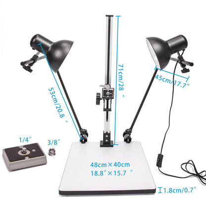 BOLLUMA Copy Stand with Adjustable Arms, Base, 28'' Column, Quick Release Mount and 45w 5500k Bulbs, Mini Light Stand for Photo Video Macro Shoot