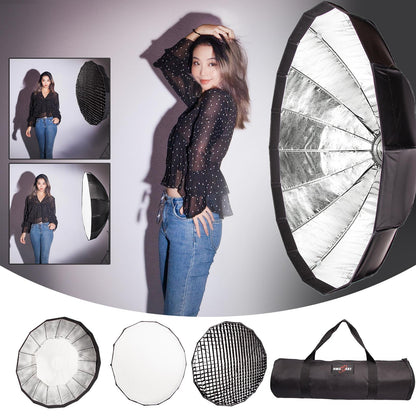 Easy Open 120cm Umbrella Softbox/Speedbox, Bowens Mount, Silver Reflector, Plus Honeycomb Grid,