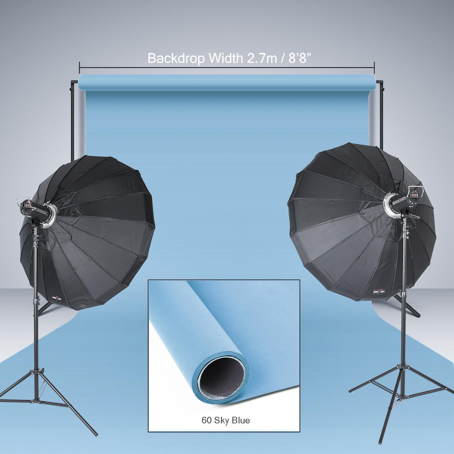 BOLLUMA Seamless Paper Background, 60 - Sky Blue, 2.72 x 10m