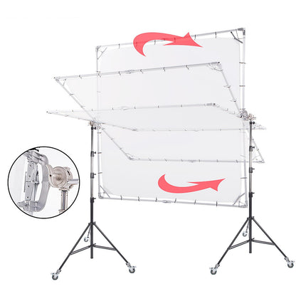 3.6x3.6M Sun-Scrim Butterfly Kit with 2x 4m Heavy Duty Wheeled Light Stand and C Stand Grip Head, for Photo Video Film Photography, Shooting Large Size Product