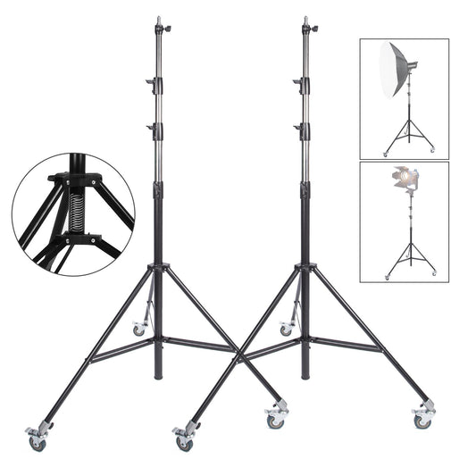 13ft 4M Heavy Duty Light Stand with Pulleys and Carry Bag, Spring Cushioned Tripod Stand, Photography Wheeled Stand for Photo Studio Monolight, Softbox and Other Photographic Equipment, 2 Sets