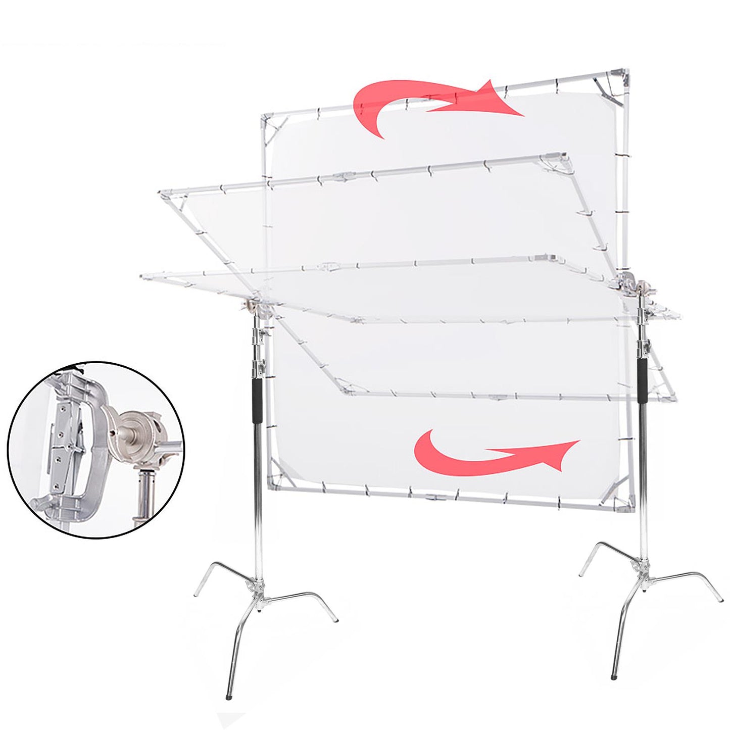 3.6x3.6m 12'x12' Soft White Butterfly Diffusor Heavy Duty Frame Collapsible Screen with 2pcs Heavy Duty C-Stands for Photo Video Film Photography Studio Large Product Shooting