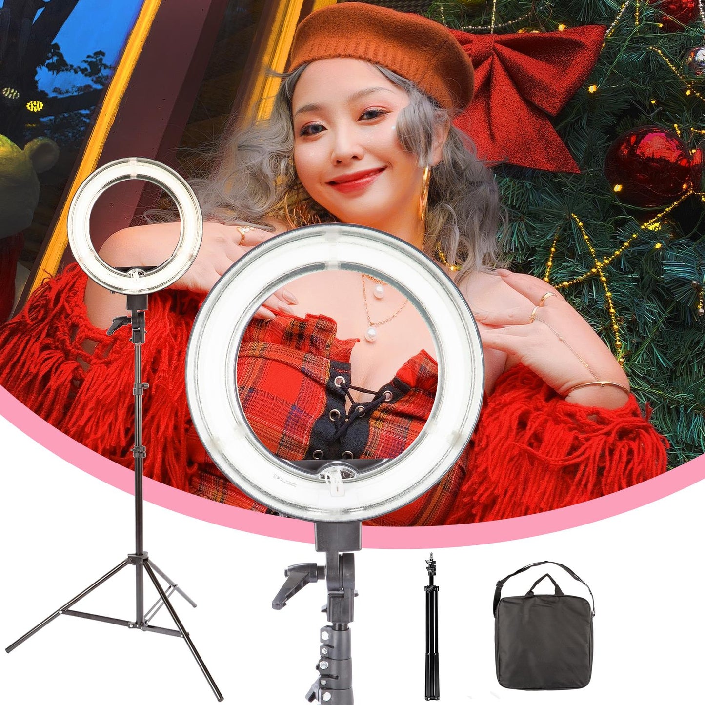 13.5" Ring Light with Tripod Stand for Live Streaming Make Up, 40W Dimmable Camera Beauty Ringlight Kit for YouTube TikTok Video Vlogging Photography Selfie Photos Compatible for iPhone and Android