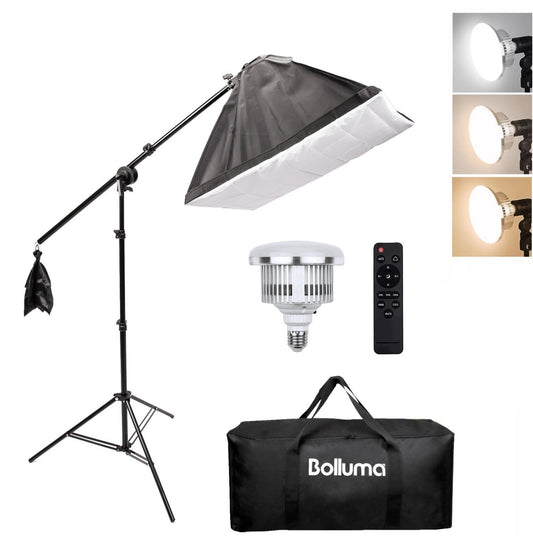 BOLLUMA Softbox Photography Lighting Kit, Bi-color Dimmable 85W Light Bulb, Light Stand with Boom Arm, Remote Control and Carry bag for Photo Studio Video Shooting Portrait Continuous Lighting Kit