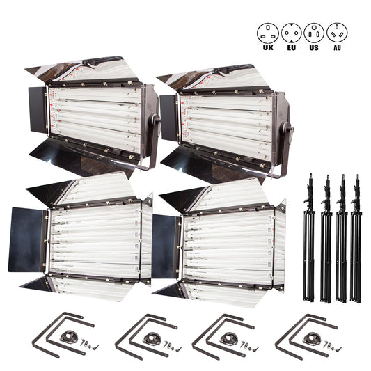 4 & 6 Bank Fluorescent Panel x4 Light & Stand Kit