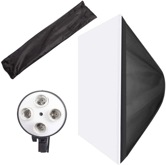 Studio Video Softbox with 4in1 Bulb Holder E27 Socket Wired Diffuser Light Multi Function Portable Softbox Professional Lighting Kit Lightweight Softbox for Youtube Photo Shooting Product Photography