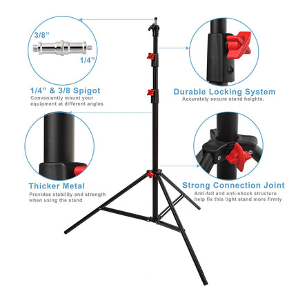 BOLLUMA 270cm Air-Cushioned Photography Light Stand | Brushed Aluminum Tripod with 1/4" to 3/8" Reversible Spigot, 5kg Load Capacity