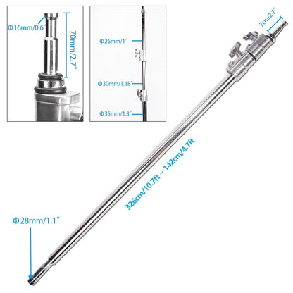 Professional Super Heavy Duty Boom Stand Kit, 127cm/ 50" Solid Boom Arm 307cm/ 120.8" Chrome-plated Light Stand Rod Kit with Grip Head C-Stand Base Castor Wheels for Photo Video Studio Photography