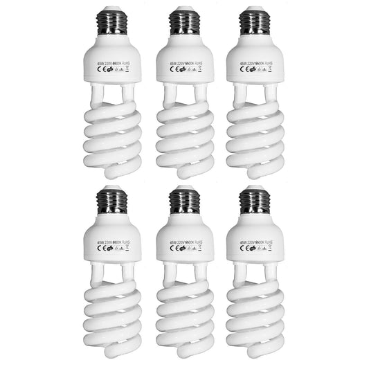 6 x 45W Equivalent Spiral Fluorescent 5500K Daylight Photography Bulbs