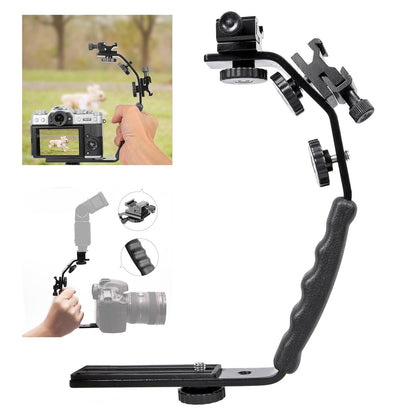 HWAMART L Shape Camera Flash Bracket with Hot Shoe Mount 1/4 inch Tripod Screw Versatile Handheld Holder for Flashlight Camera DV Camcorder Video Shooting Filming Photography