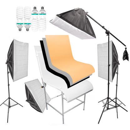 Continuous Lighting Shooting Table Softbox Kit 150W with Boom Arm